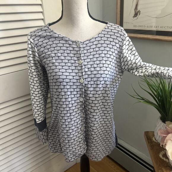 MARGARET WINTERS Sweater Small Cardigan Gray Geometric Lagenlook Artsy Fall - Picture 1 of 10